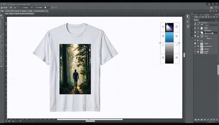 A designer working on kratom-themed t-shirt concepts with sketches and digital software