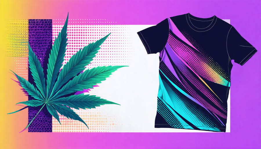 "Illustrative design of kratom leaf blending with modern fashion elements on a t-shirt, capturing the creativity and culture behind kratom-themed apparel."